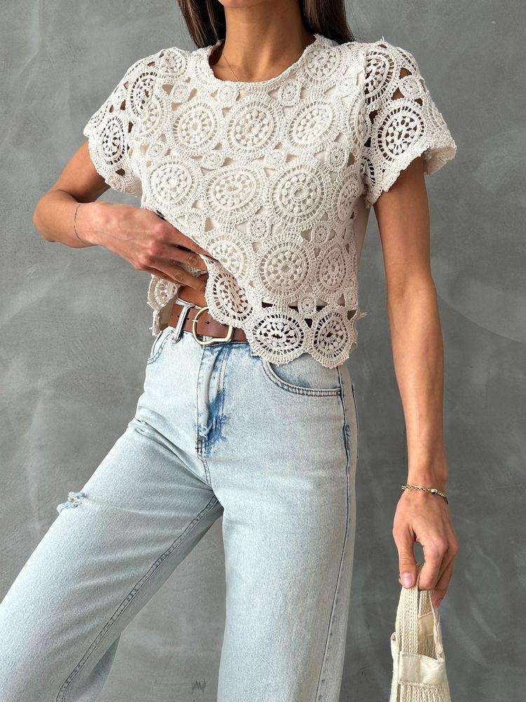 Güpür Abiye Bluz - Taş